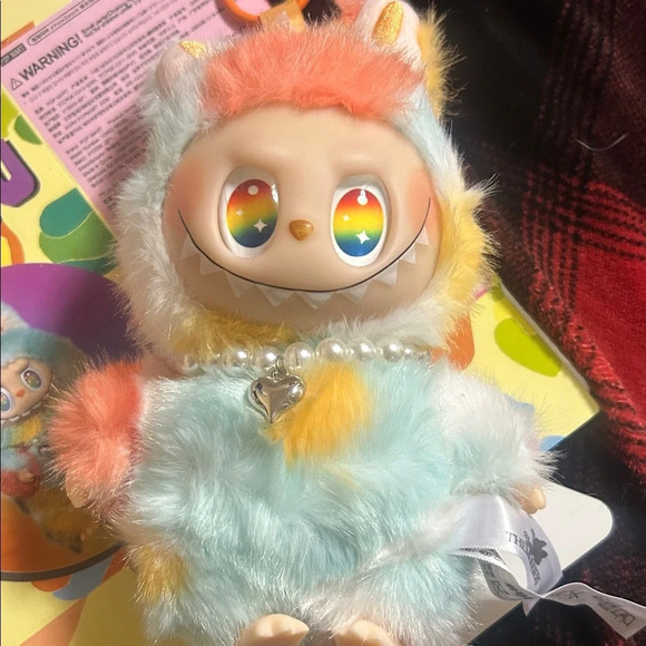 Rainbow-Eyed Plush Monster with Heart Necklace - Picture 2 of 3